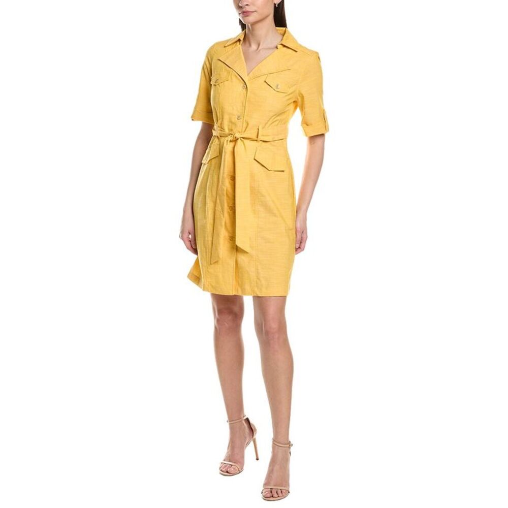 Sharagano Womens  Short Sleeve Shirtdress, Yellow